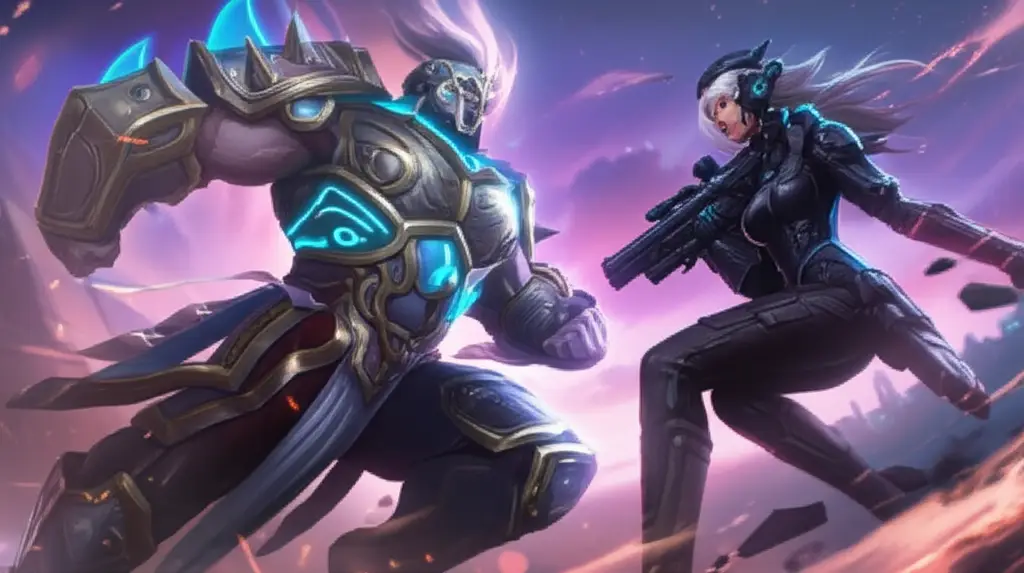 Pertarungan tank vs Lesley di Mobile Legends dengan efek item anti-damage.