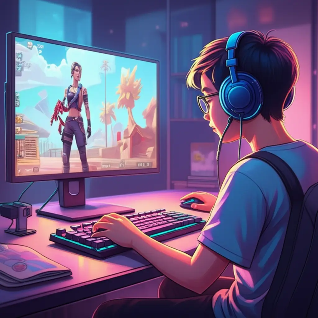 Gamer Indonesia main Free Fire di PC tanpa emulator di ruang minimalis.