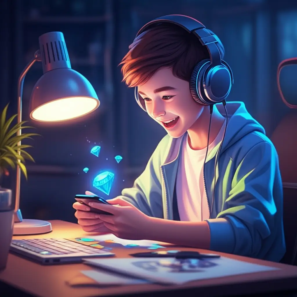 Ilustrasi gamer Indonesia top up diamond MLBB via smartphone.