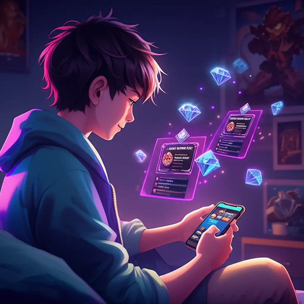 Seorang gamer Indonesia memegang ponsel dengan tampilan Weekly Diamond Pass di Mobile Legends.