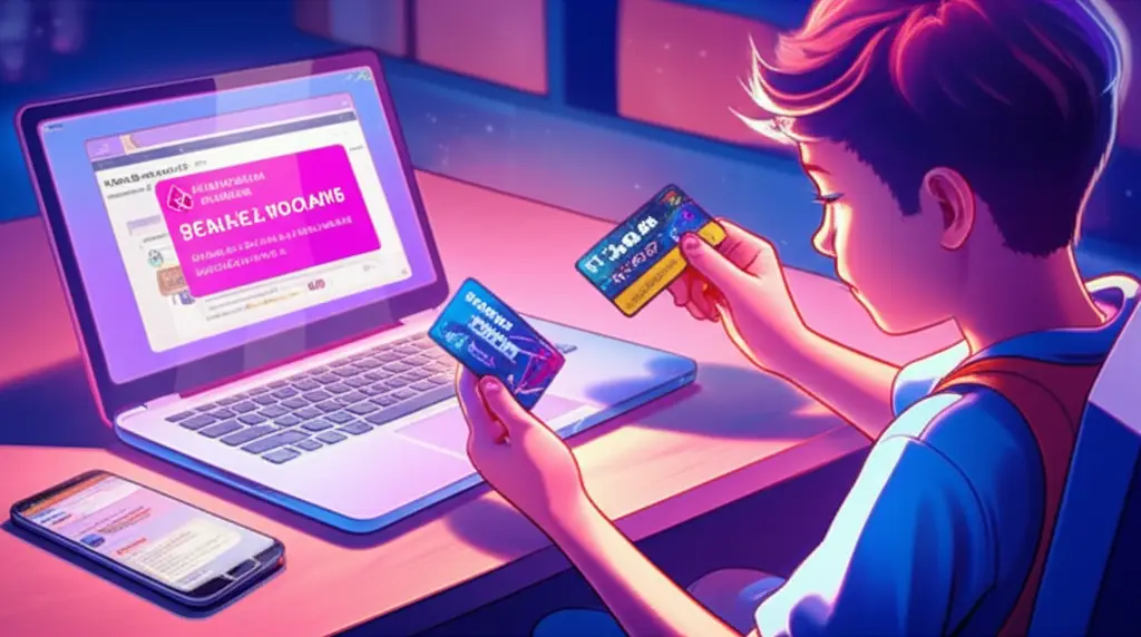 Remaja Indonesia membandingkan voucher Roblox asli dan palsu, siap menghindari penipuan digital.