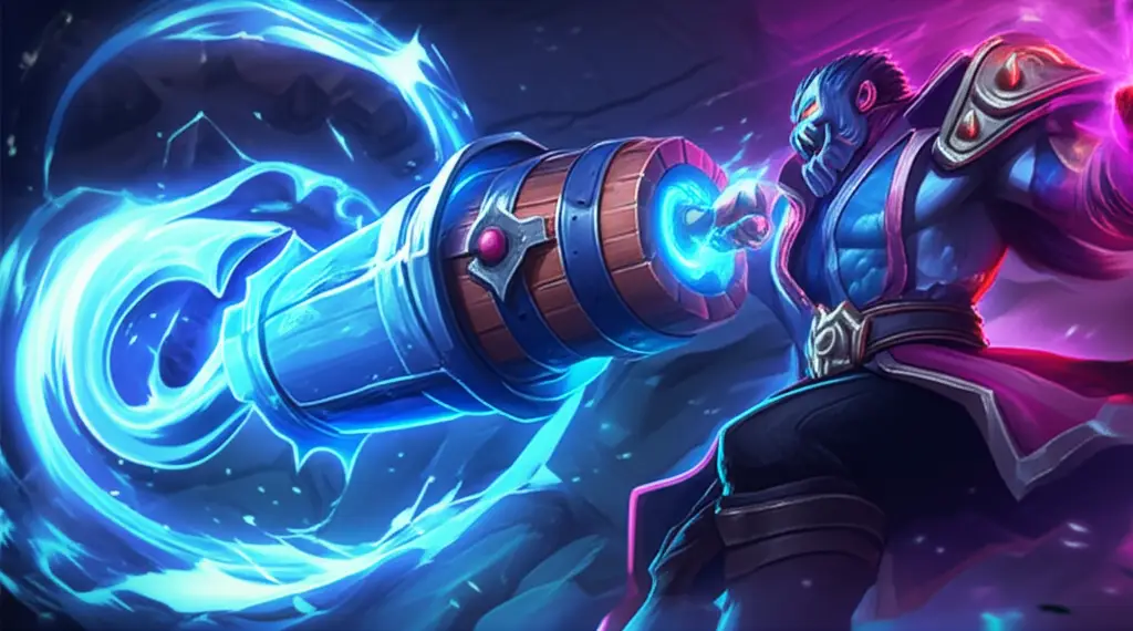 Visualisasi Bane mage dengan efek sihir dan skill ultimatenya di mid lane.