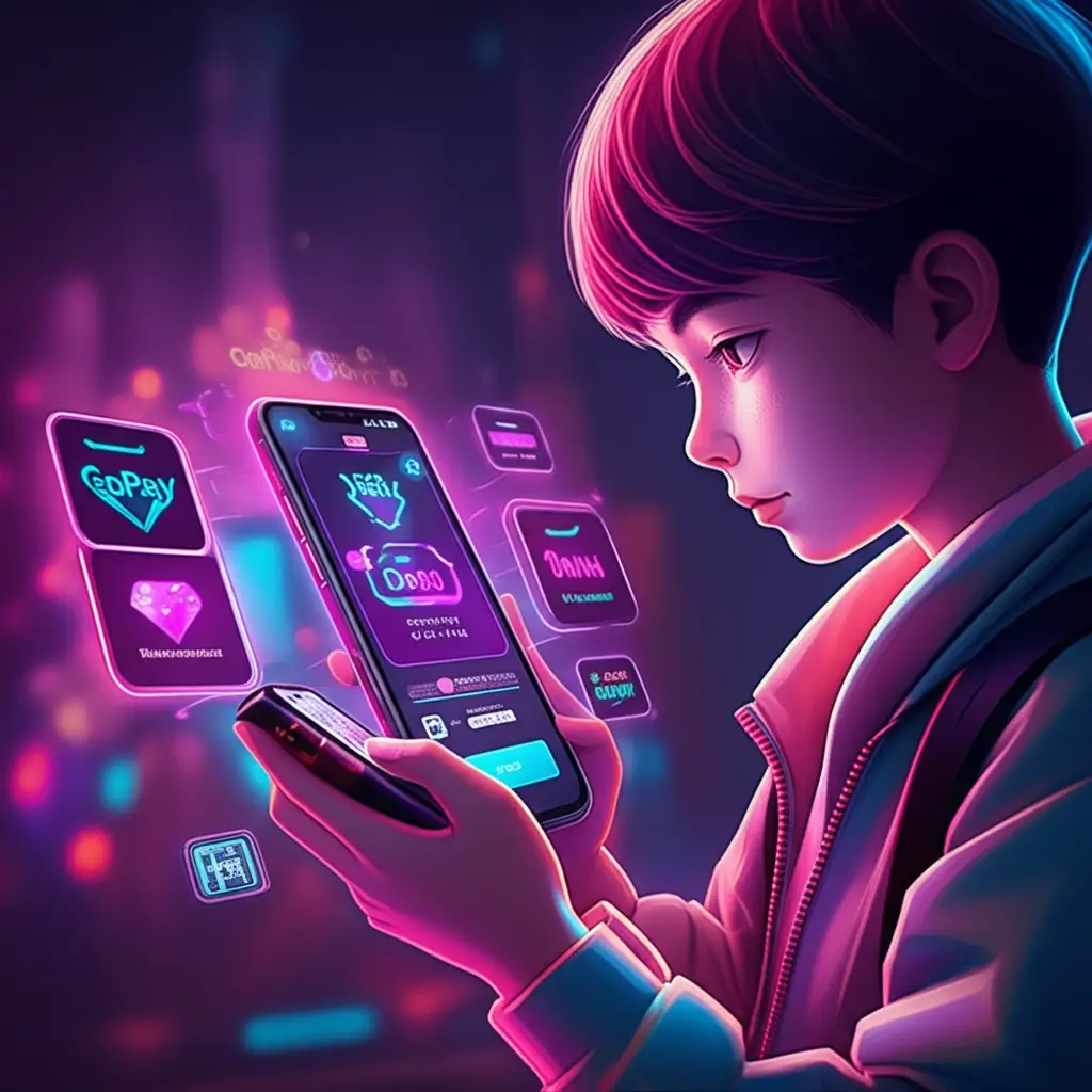 Remaja Indonesia sedang top up diamond Mobile Legends via Grandvoucher dengan pilihan metode pembayaran digital.