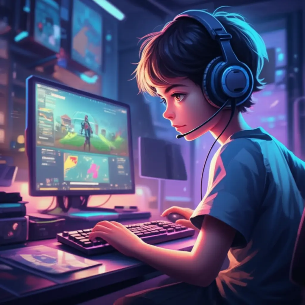 Gamer sedang berlatih Free Fire di komputer performa tinggi, fokus untuk meningkatkan akurasi headshot.