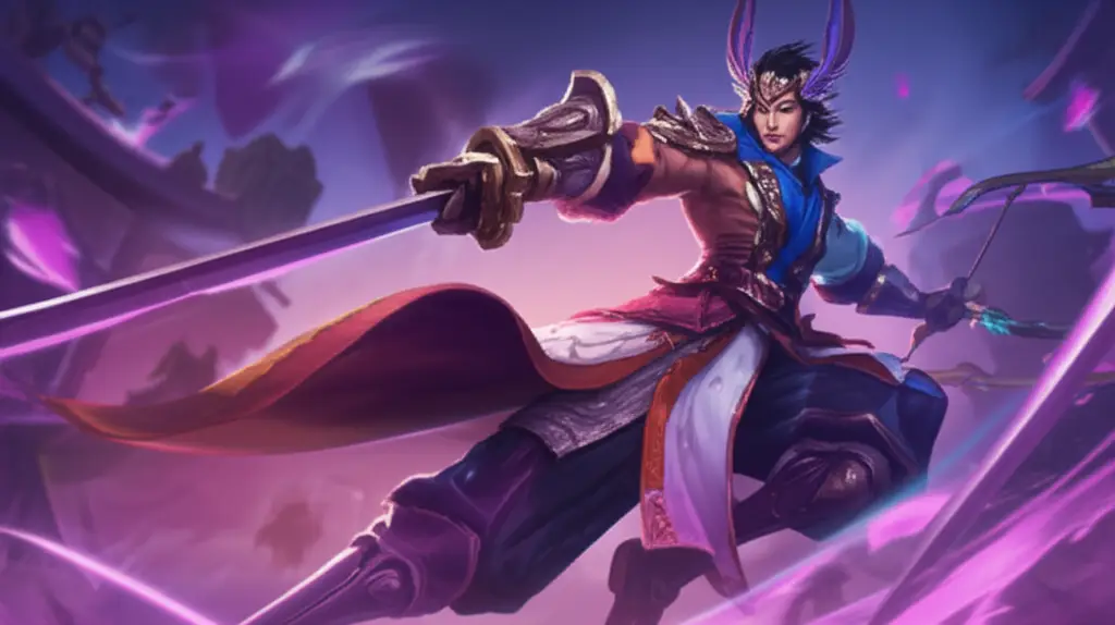 Yi Sun Shin dalam aksi, menampilkan gaya bertarung unik dengan pedang dan panah.