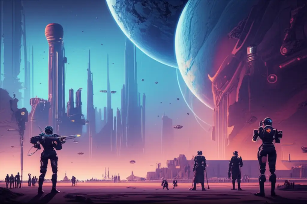 Ilustrasi planet Novus di RF Online, menampilkan tiga faksi siap Chip War.