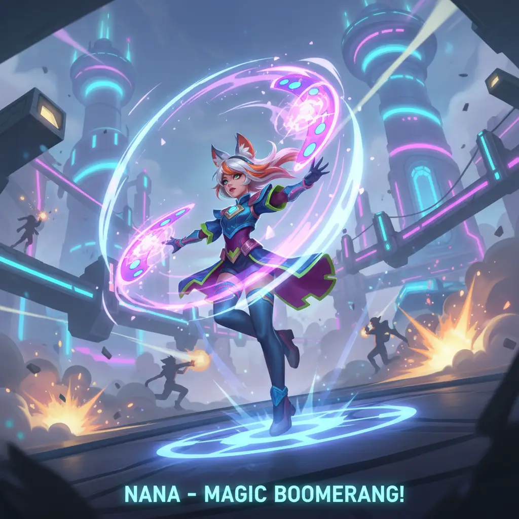 Nana Mobile Legends sedang mengeluarkan skillnya yang mematikan.