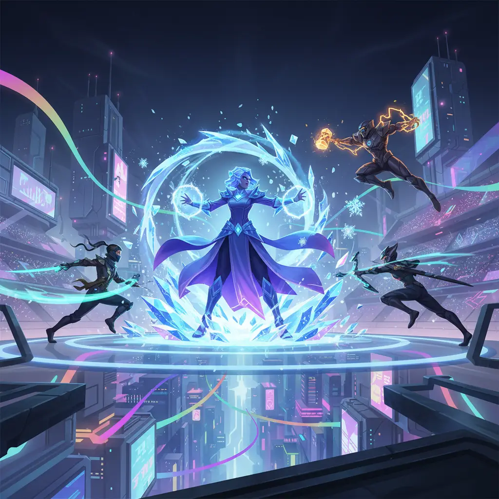 Pertarungan seru di Mobile Legends saat Aurora menghadapi hero dengan mobilitas tinggi.