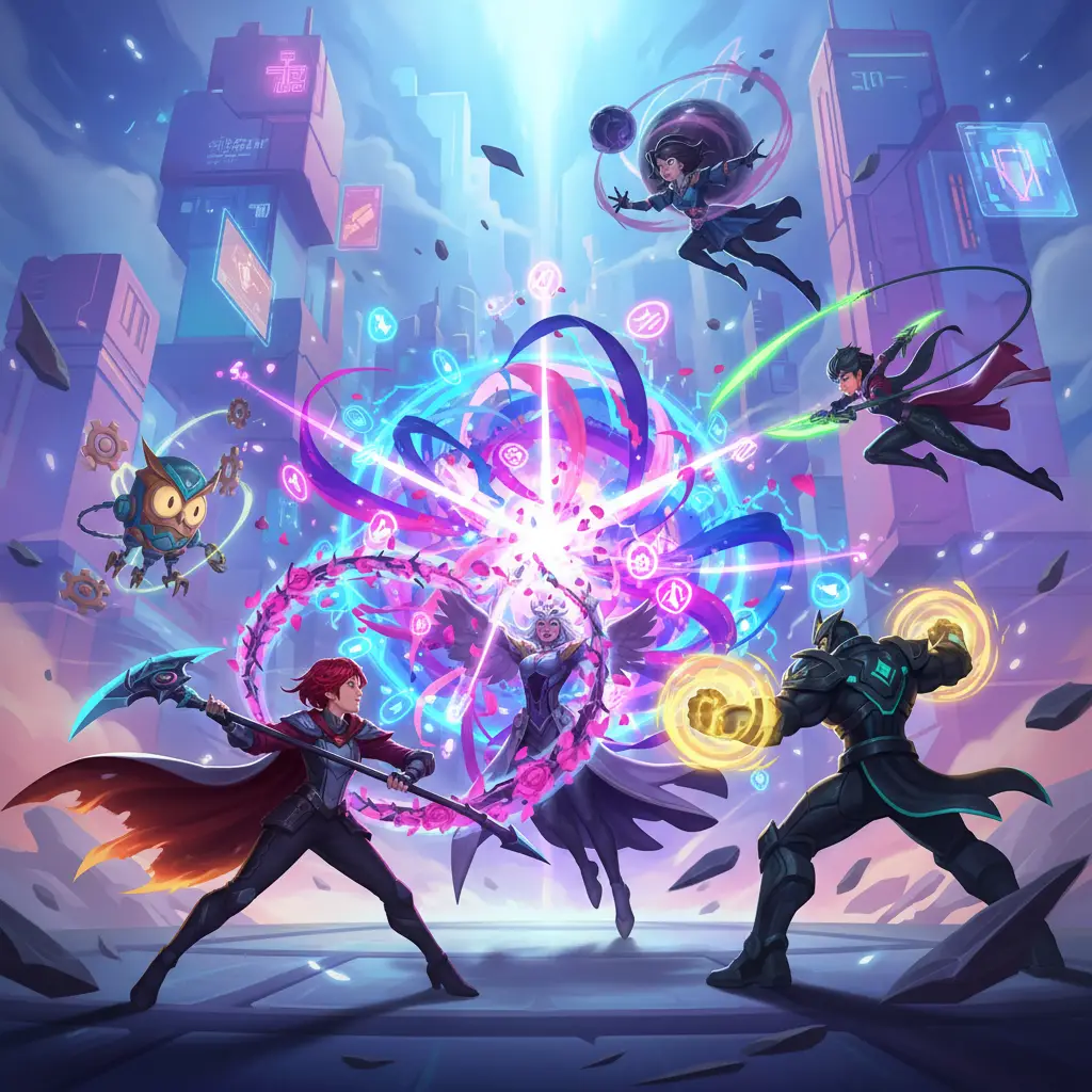 Scene pertempuran strategis di Mobile Legends melawan serangan Odette.