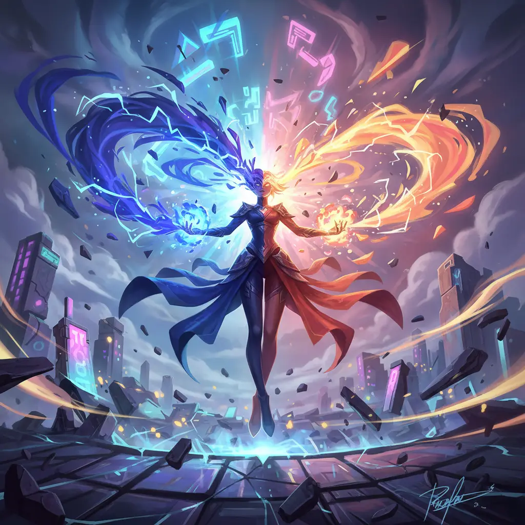 Lunox menggunakan kekuatan Chaos dan Order dalam pertempuran Mobile Legends.