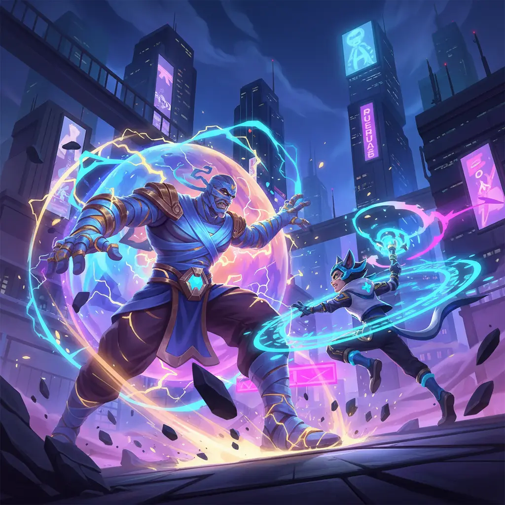 Khufra mengatasi Harith di medan perang Mobile Legends.