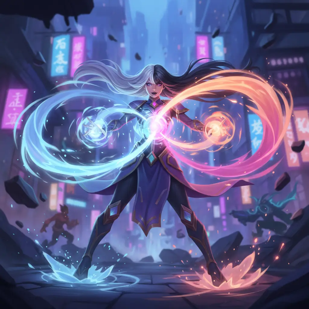 Luo Yi sedang menggunakan skill Yin dan Yang di medan perang Mobile Legends.