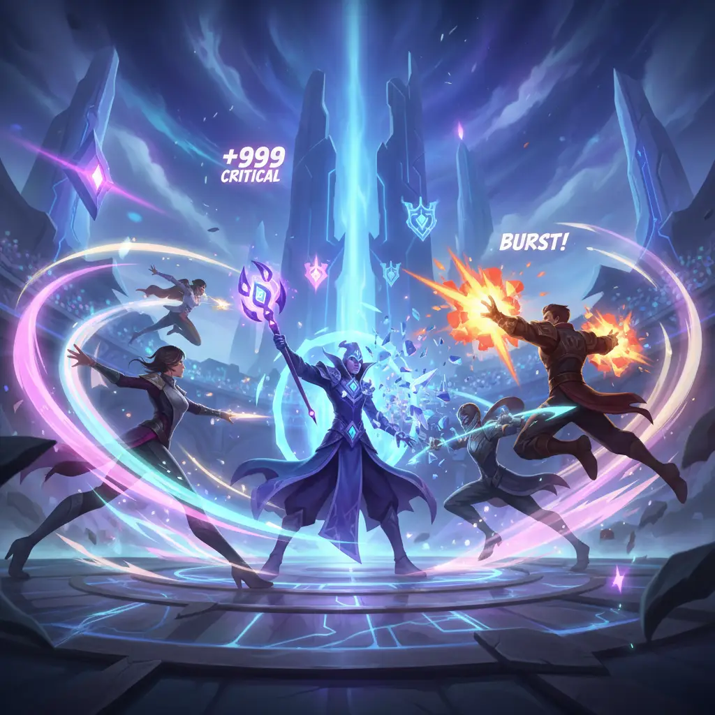 Ilustrasi pertarungan di Mobile Legends dengan hero counter Xavier.