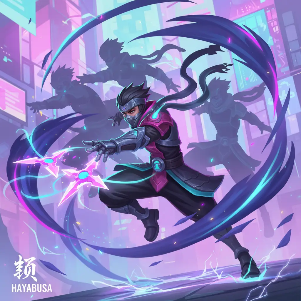 Hayabusa beraksi dengan kombinasi skill di Mobile Legends.