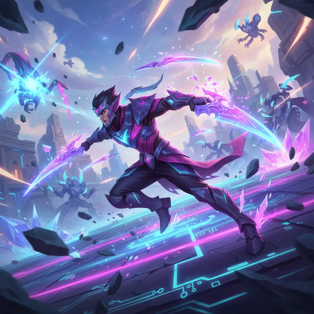 Aksi Aamon di Mobile Legends menampilkan kemampuan stealth dan burst damage.