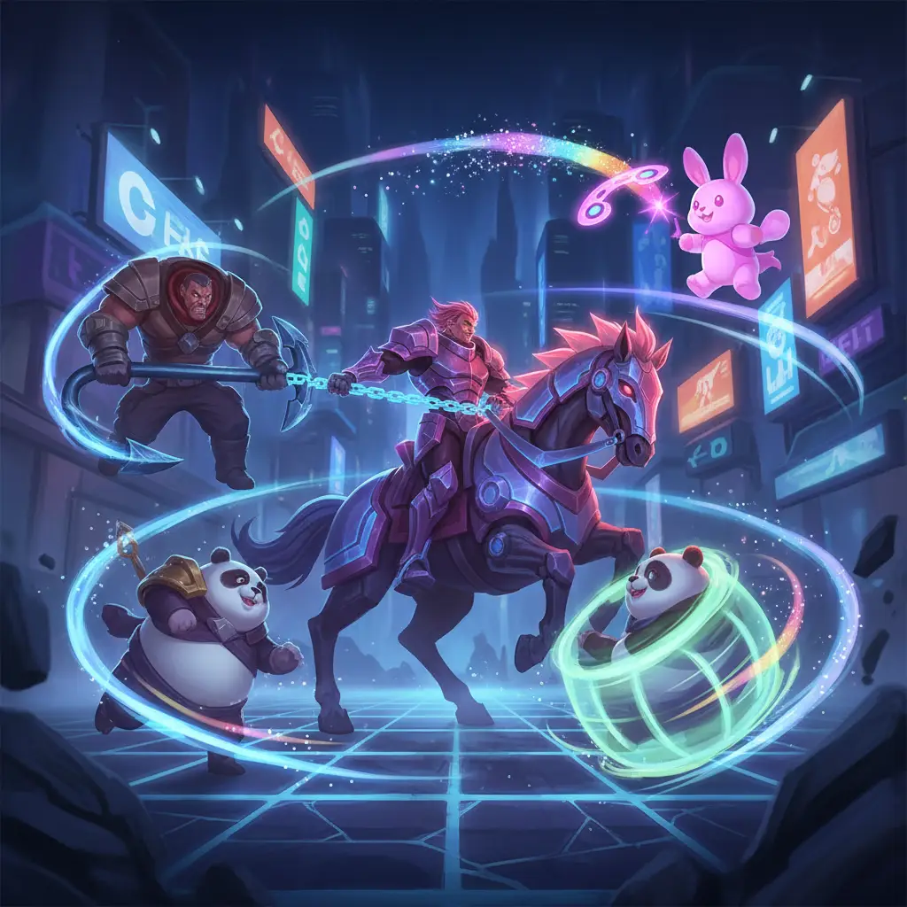 Leomord di Mobile Legends menghadapi serangan crowd control dari Franco, Akai, dan Nana.