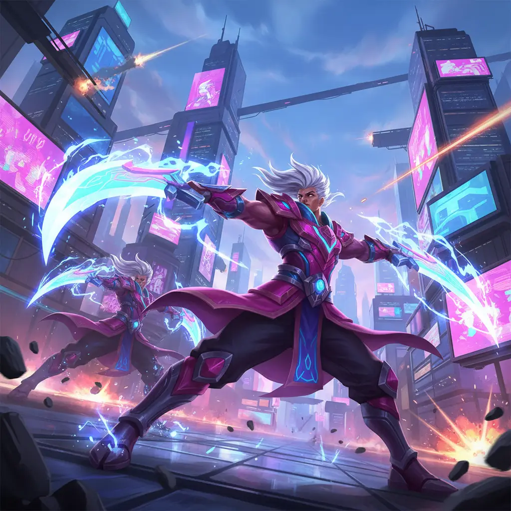 Martis dalam aksi di Mobile Legends, menunjukkan serangan dan mobilitasnya yang kuat.