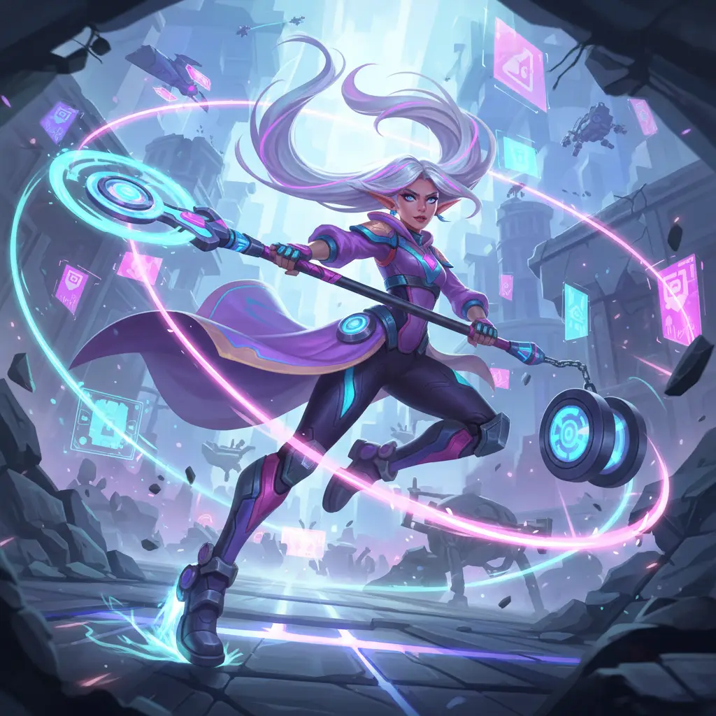 Ilustrasi hero Cici di Mobile Legends dengan kecepatan dan ketangkasannya.