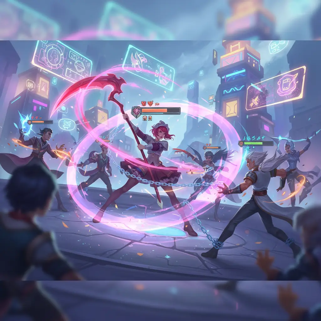Ruby dengan kemampuan lifesteal dan crowd control di Mobile Legends.