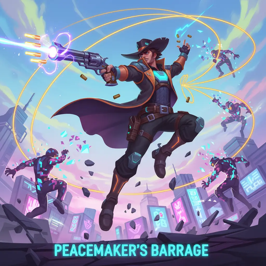 Ilustrasi Clint dari Mobile Legends dengan aksi dinamis.