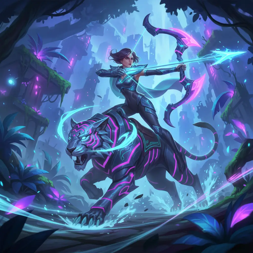 Irithel, sang marksman tangkas dari Mobile Legends, beraksi di medan perang.