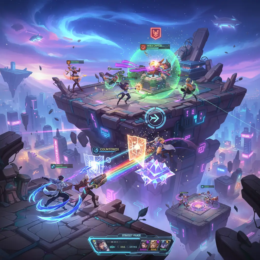 Ilustrasi pertempuran Mobile Legends dengan penggunaan counter chip yang strategis.