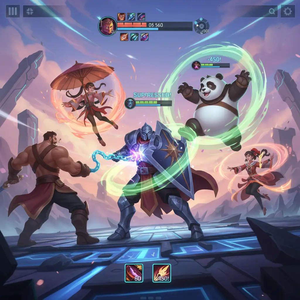 Tigreal sedang dihadapi oleh hero lain di Mobile Legends.