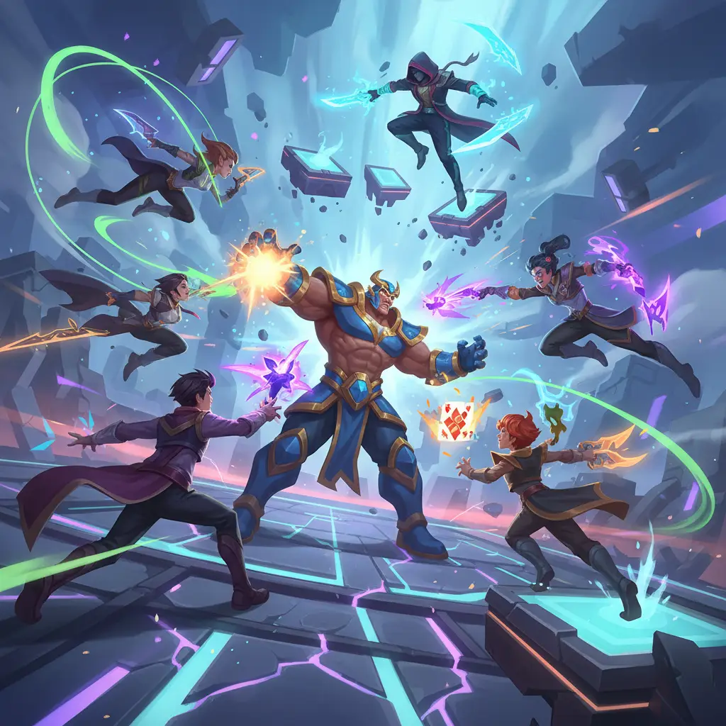 Gambaran pertempuran di Mobile Legends dengan Gatotkaca.