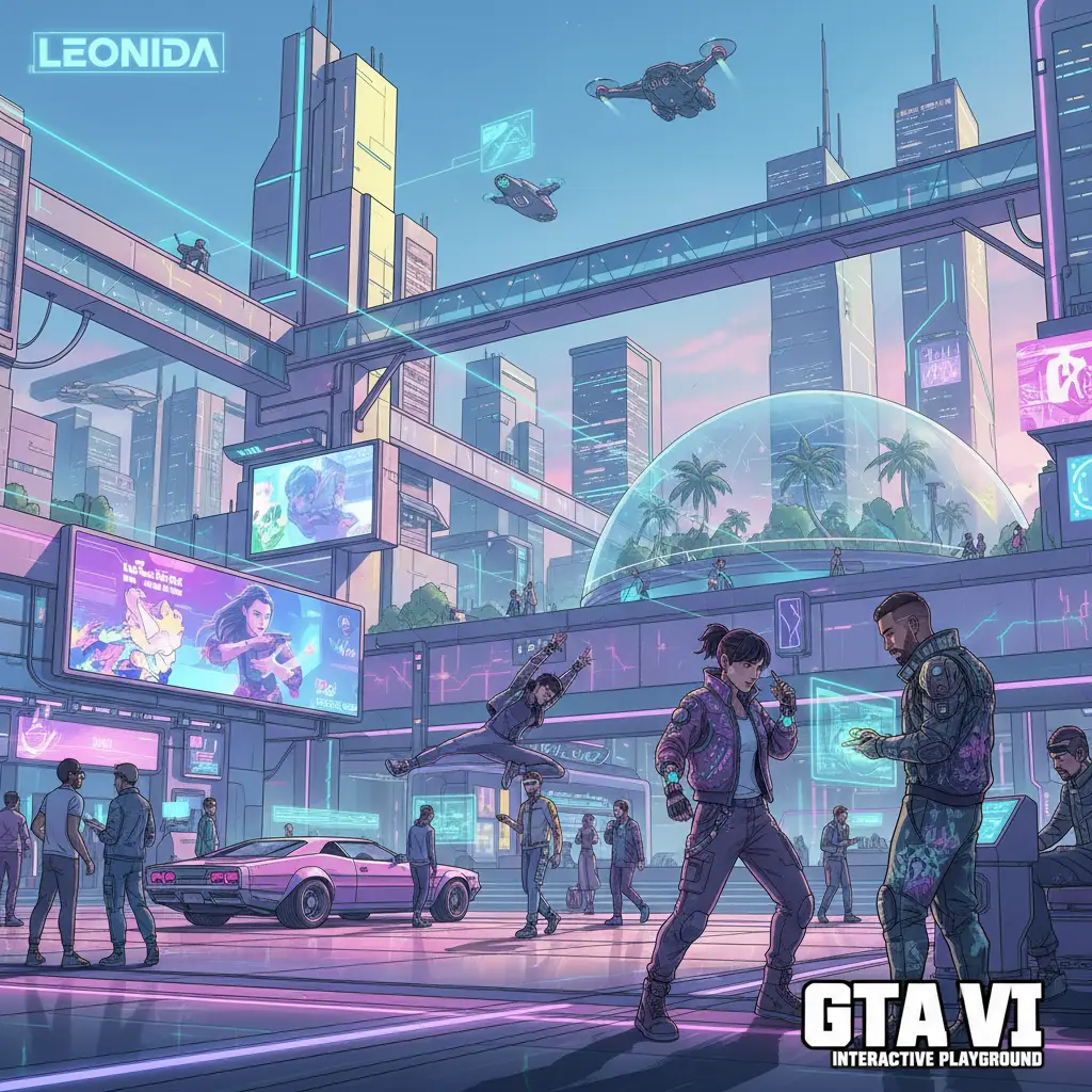 Gambaran kota futuristik dalam GTA 6 yang menampilkan grafis canggih dan gameplay interaktif.