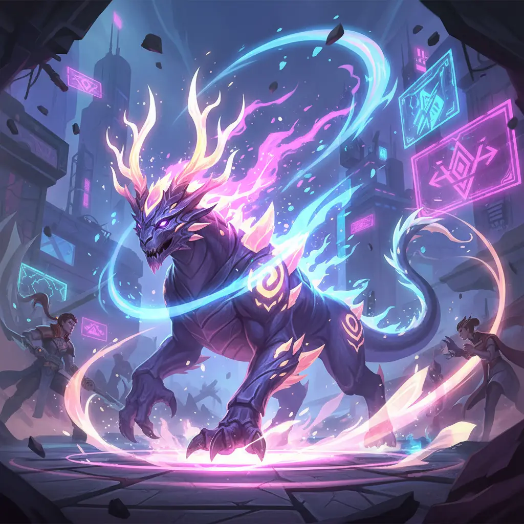 Lukas memperlihatkan transformasi Sacred Beast di medan perang Mobile Legends.