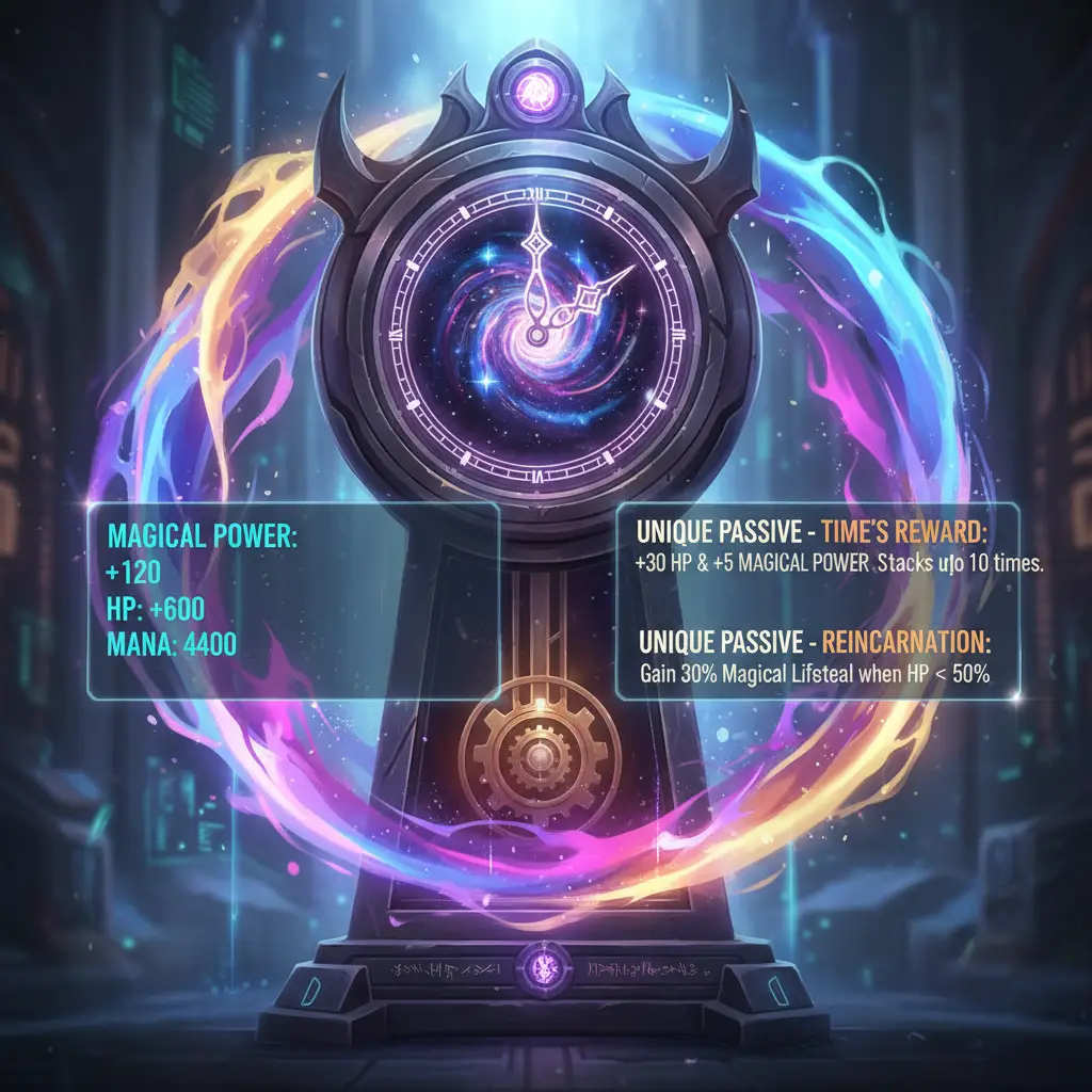 Ilustrasi detail item Clock of Destiny di Mobile Legends.