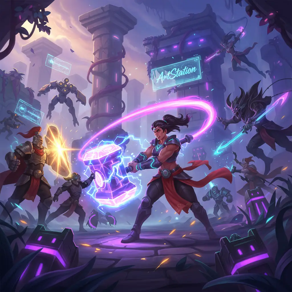 Hero Mobile Legends menggunakan Fury Hammer dalam pertarungan.