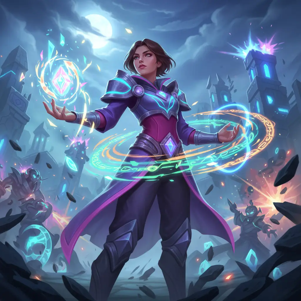 Mage Mobile Legends menggunakan Enchanted Talisman di medan perang.
