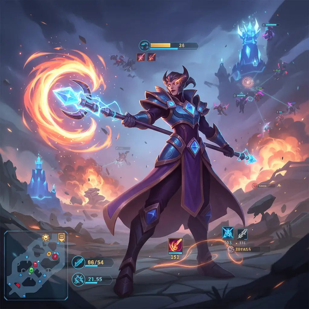 Mage hero menggunakan Glowing Wand dalam pertarungan Mobile Legends.