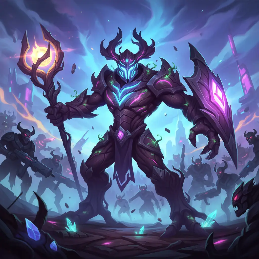 Hero Mobile Legends dengan Guardian Helmet, siap bertahan dari serangan.