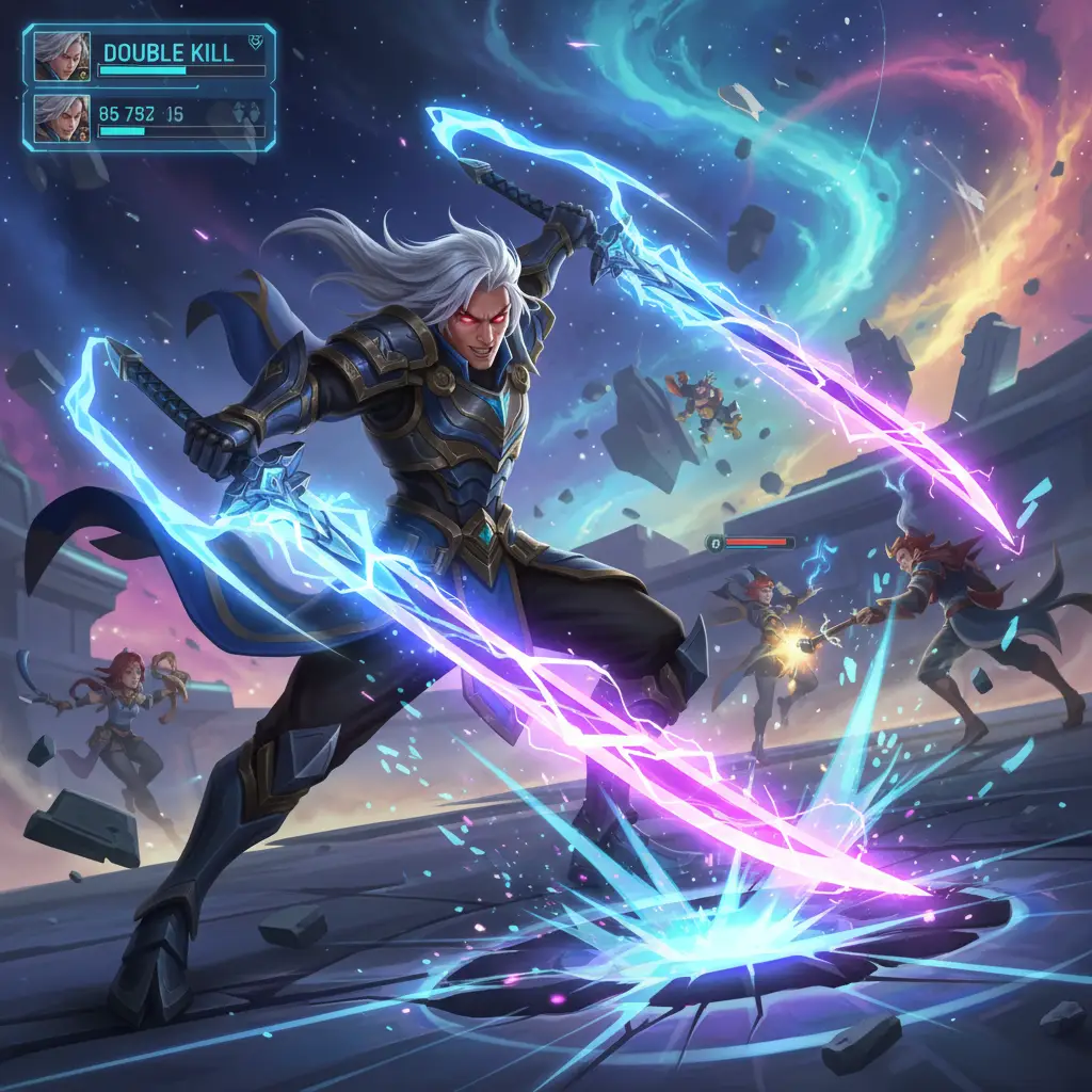 Hero menggunakan Legion Sword di Mobile Legends, meningkatkan kekuatan serangan.