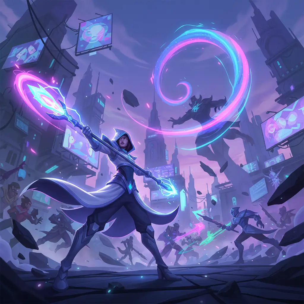 Ilustrasi Magic Wand digunakan hero mage di Mobile Legends.