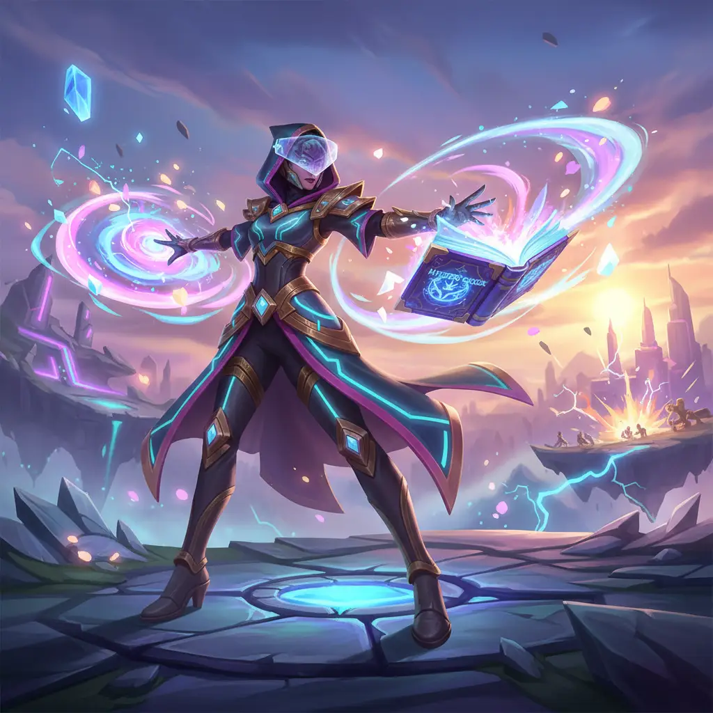 Ilustrasi hero mage di Mobile Legends menggunakan Mystery Codex.
