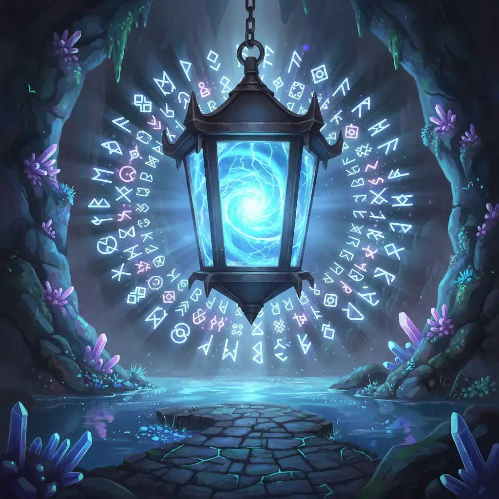Lantern ajaib di Mobile Legends yang memancarkan cahaya biru mistis.
