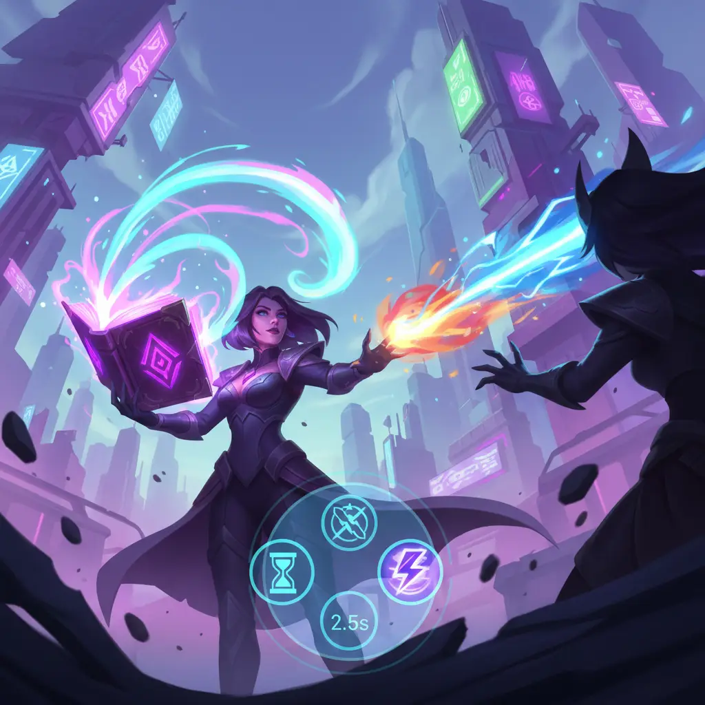 Hero Mobile Legends menggunakan Tome of Evil dengan aura magis.